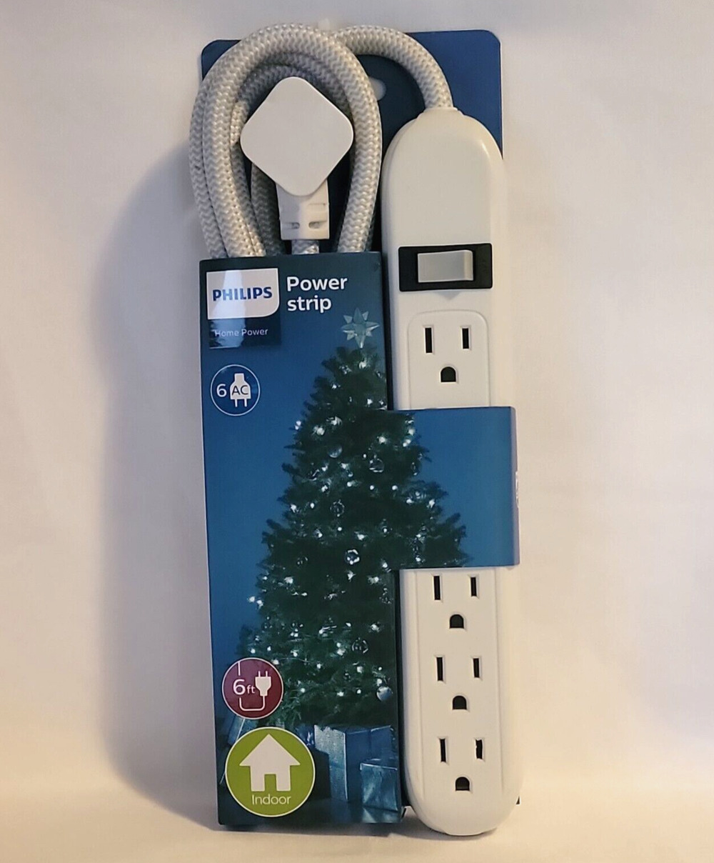 Philips Power Strip Home Power 6 Outlet 6 ft Braided Cord Indoor White